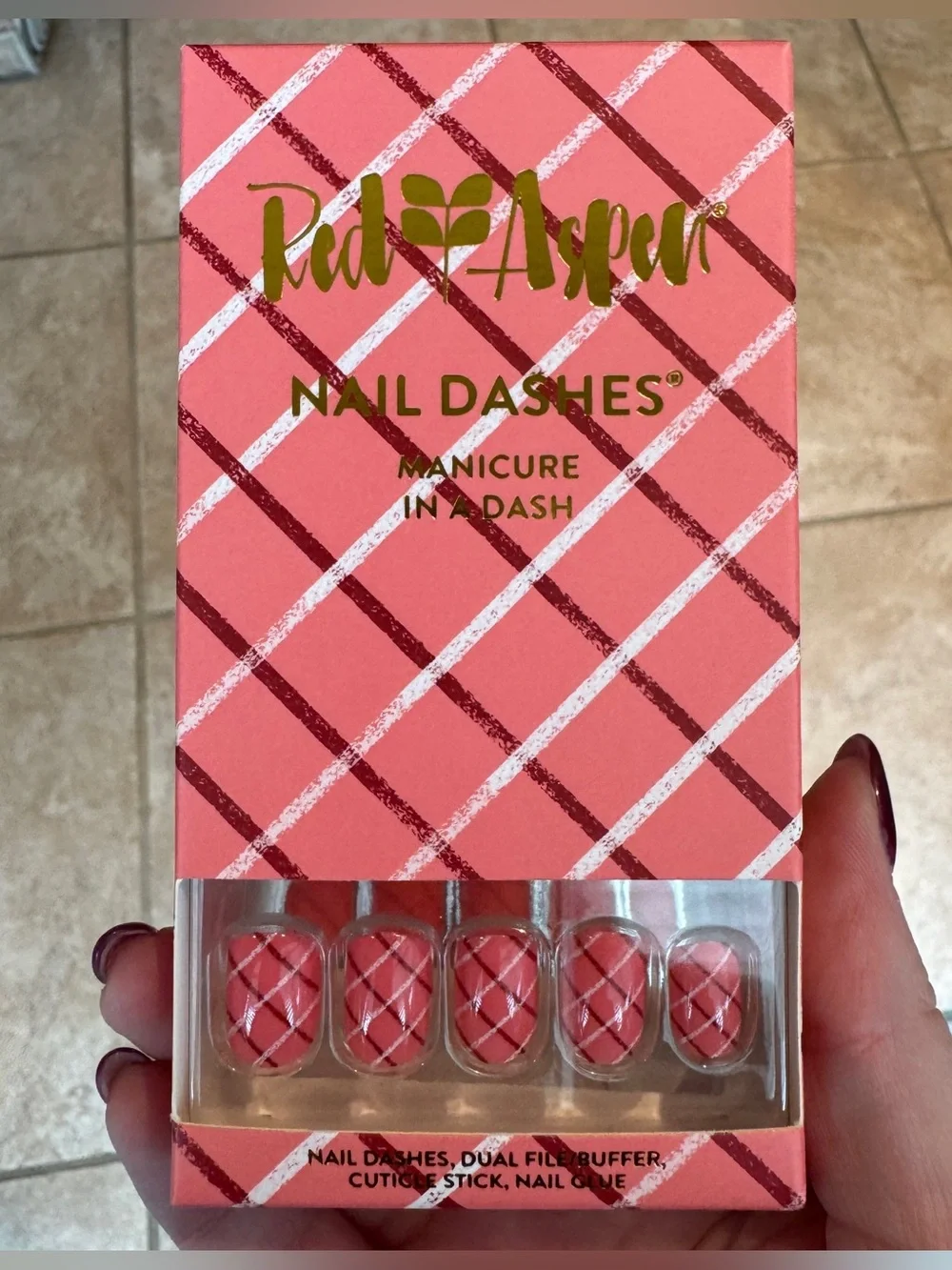 NIB Red Aspen Posie’s Stripes Press-On Nail Dashes